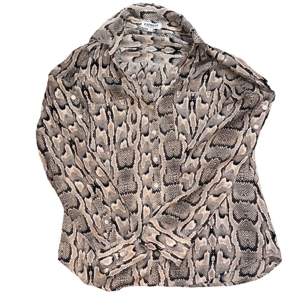 Express Portofino Women's XS Snake Print Collared Blouse Long Sleeve